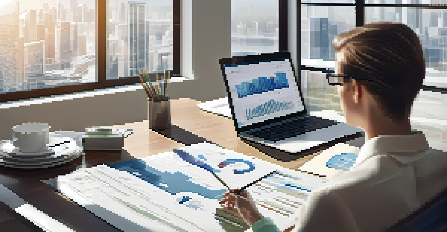 A real estate agent reviewing a market analysis report with charts and graphs on a desk, illuminated by natural light.