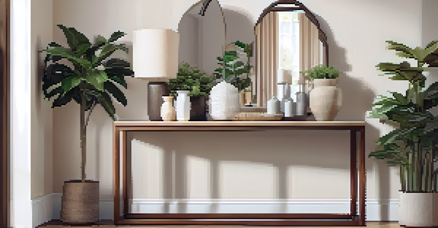 A stylish entryway with a console table, mirror, and plants, designed to create a welcoming atmosphere for home staging.