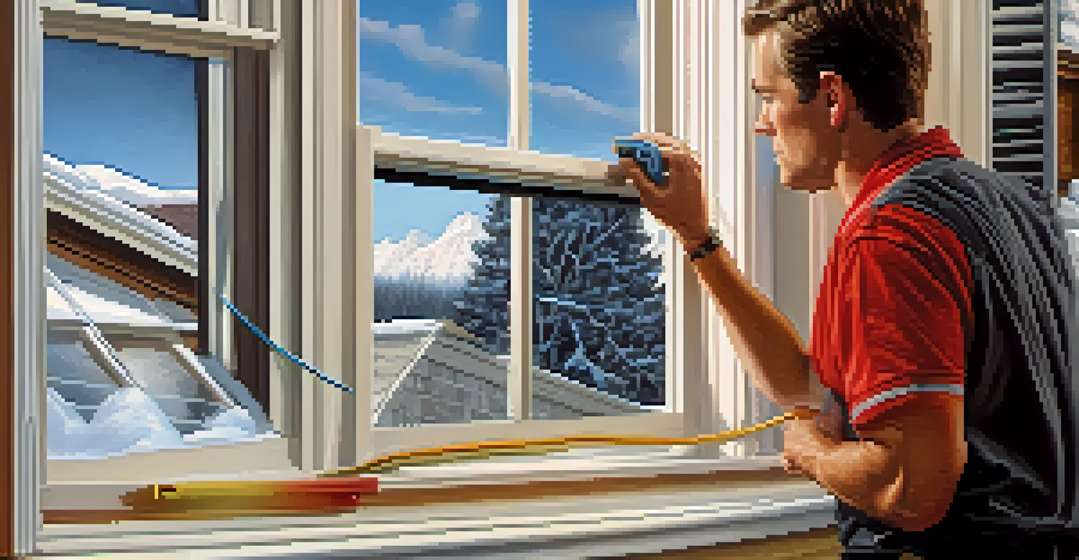 A homeowner checking a window frame for drafts with a thermal leak detector.