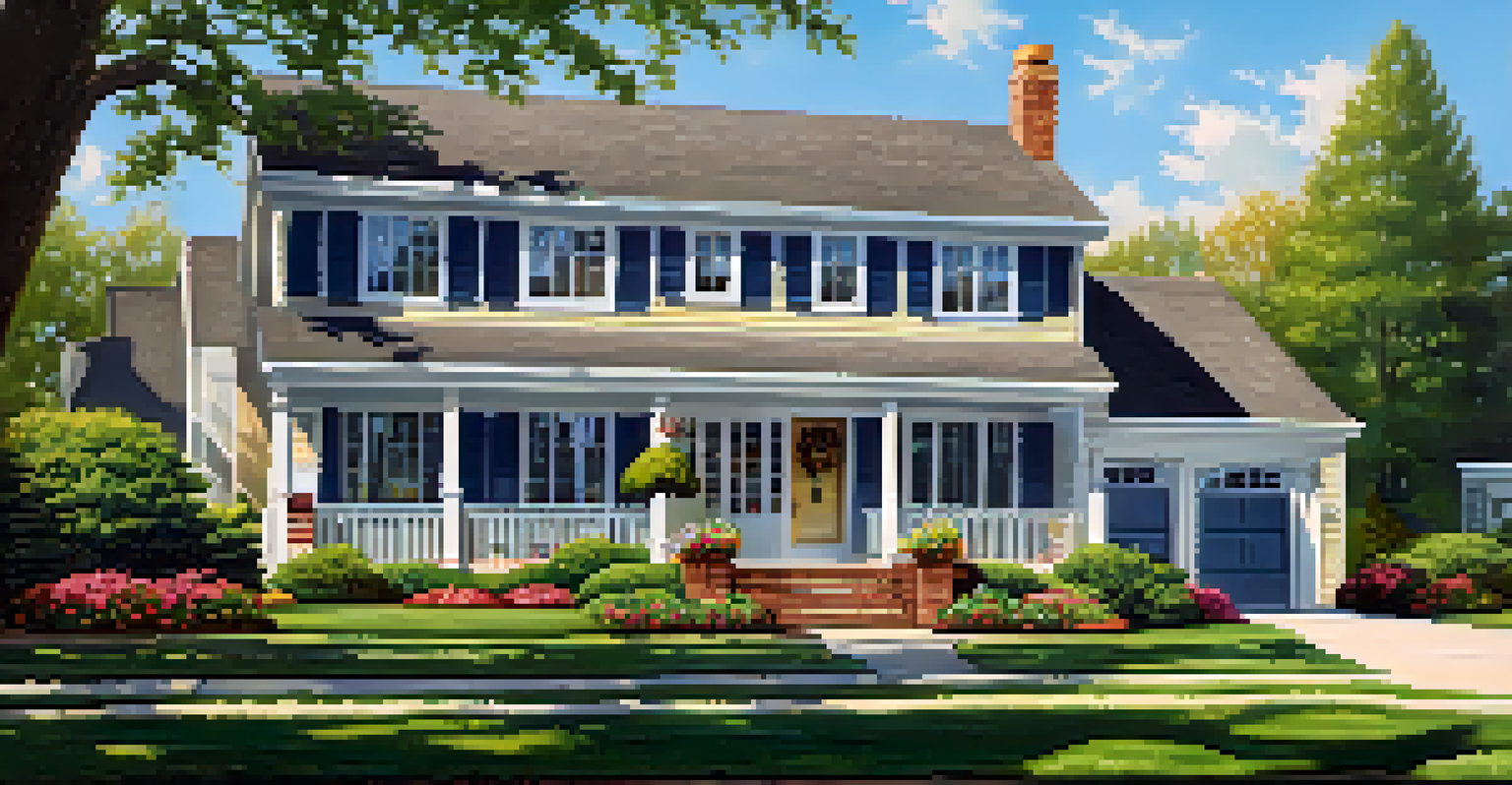 A suburban home with a 'Home Warranty Included' sign in the yard, surrounded by a well-kept lawn and flowers.