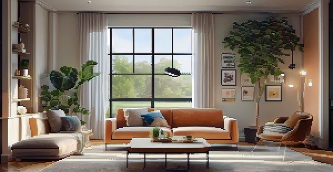 A modern living room displaying a home security system, complete with a touchscreen panel and smart devices, surrounded by a cozy decor.