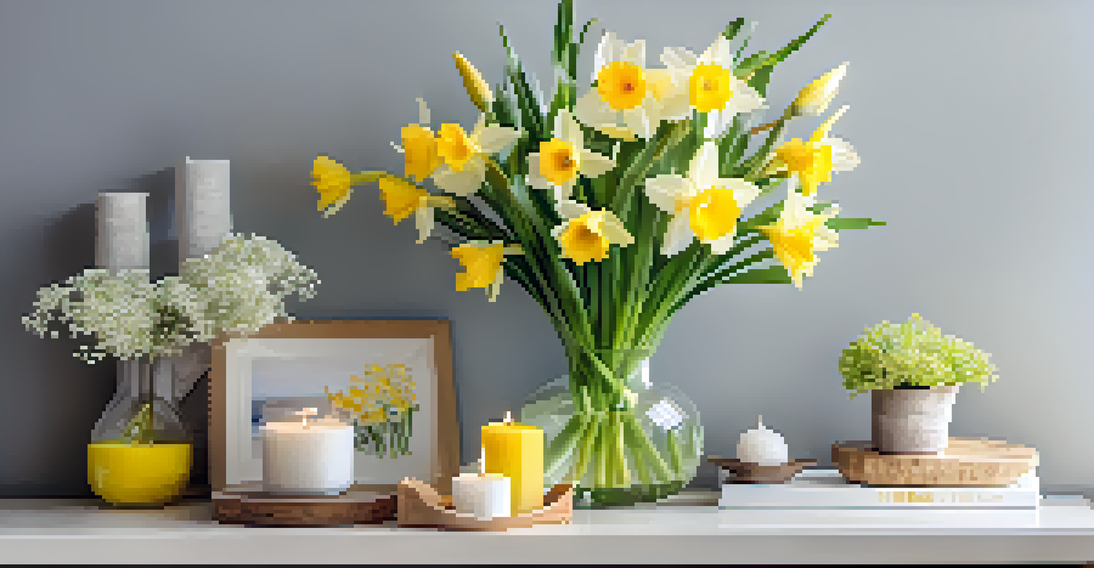 A spring-themed entryway with vibrant flowers, pastel accents, and natural decor elements.