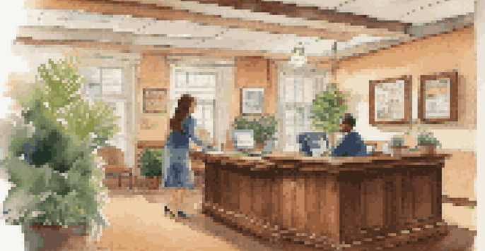 An interior view of a credit union office showing a couple sitting across from a loan officer at a desk, surrounded by a warm and welcoming environment.