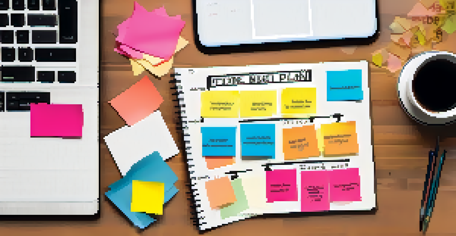 A flexible budget plan with sticky notes, a calculator, and a laptop, illustrating financial organization.