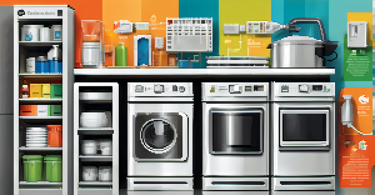An infographic illustrating the benefits of energy-efficient appliances, featuring icons for savings, environmental impact, and rebates in a colorful and clean design.