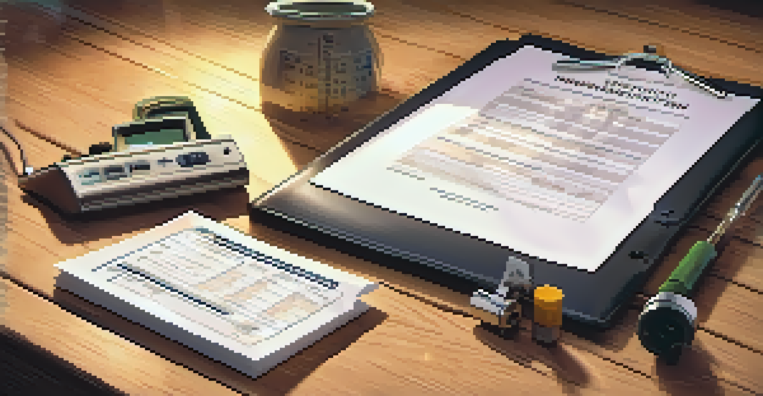 A close-up of an inspection report on a table with inspection tools beside it.