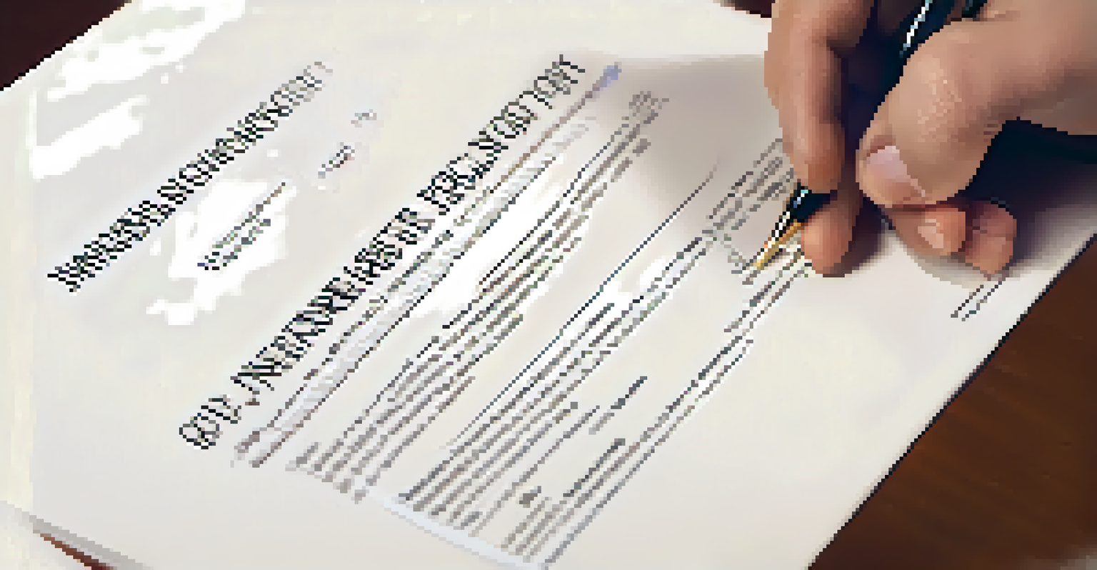 A close-up of a person examining a title insurance policy with a pen, surrounded by soft lighting.