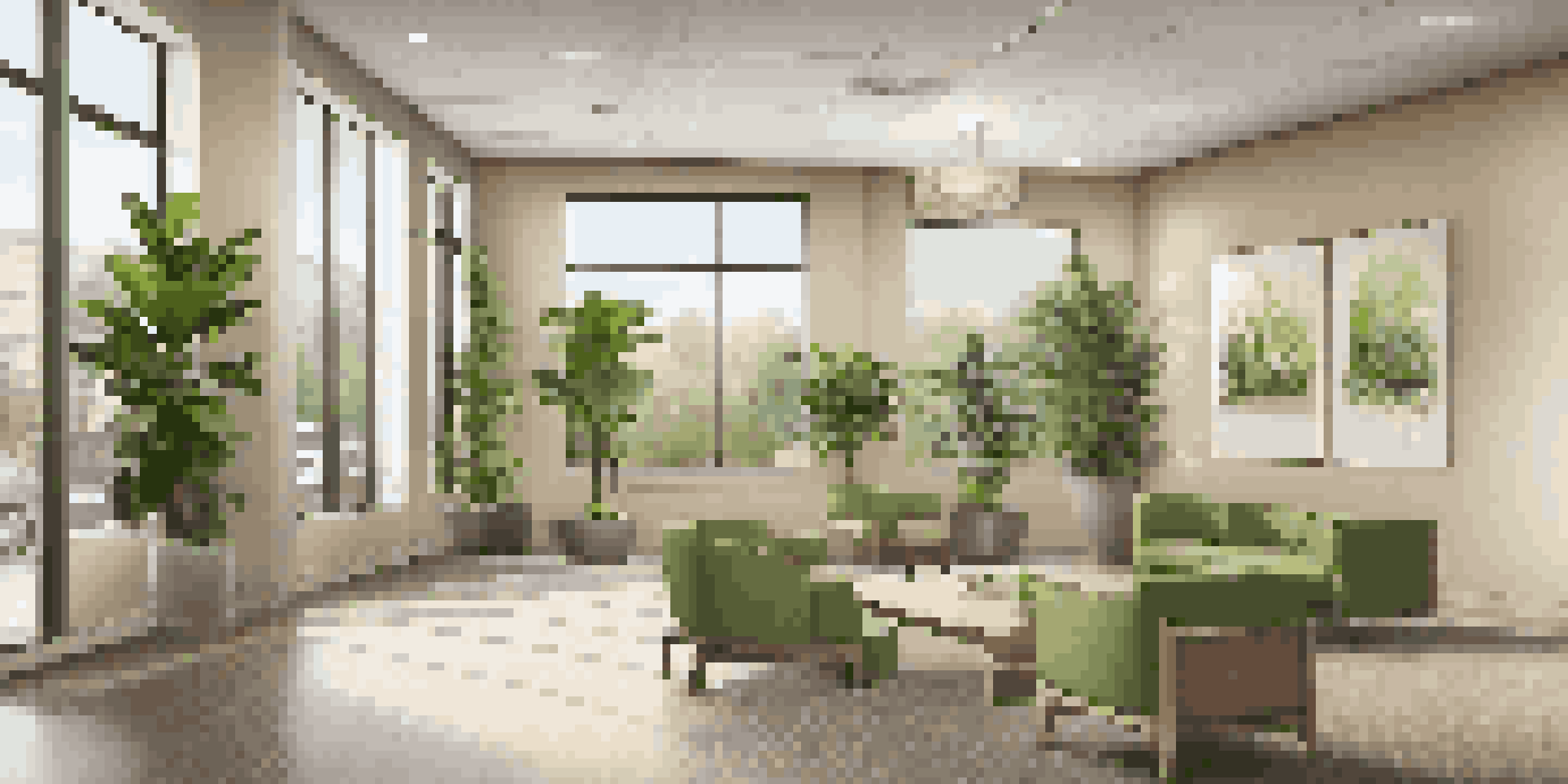 Interior of a modern property management office with a welcoming reception area, comfortable seating, and natural light.