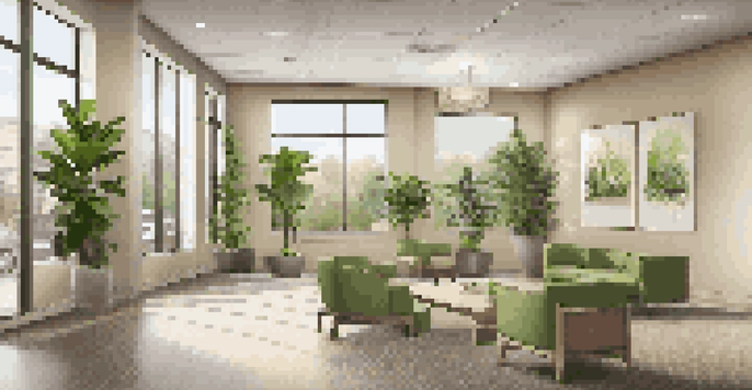 Interior of a modern property management office with a welcoming reception area, comfortable seating, and natural light.