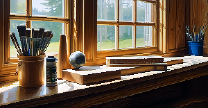 A close-up of a wooden shelf being installed with measuring tools visible, in a well-lit workshop.
