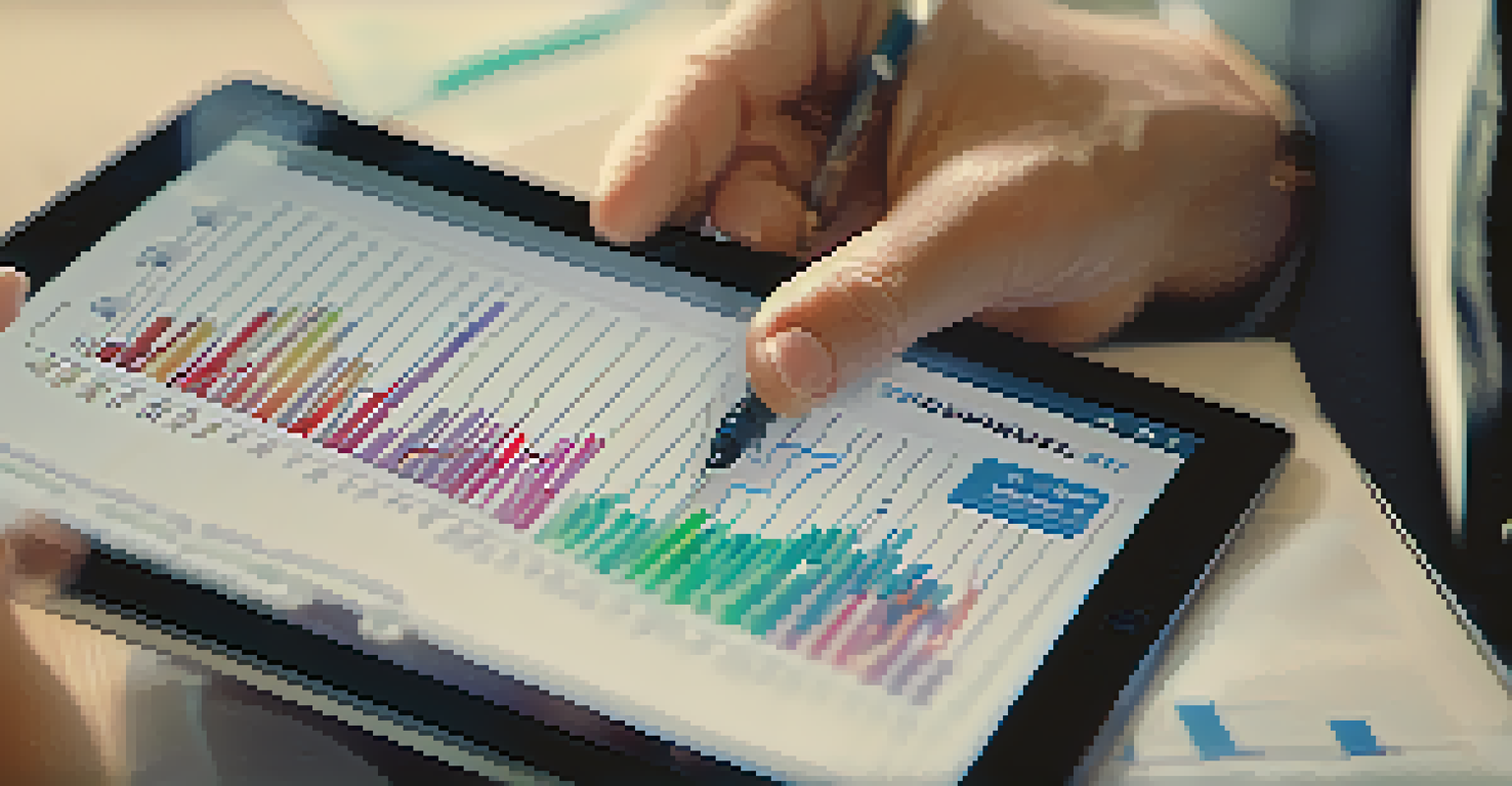A financial advisor's hands pointing at a tablet displaying a chart of interest rate trends, set in a softly lit office.