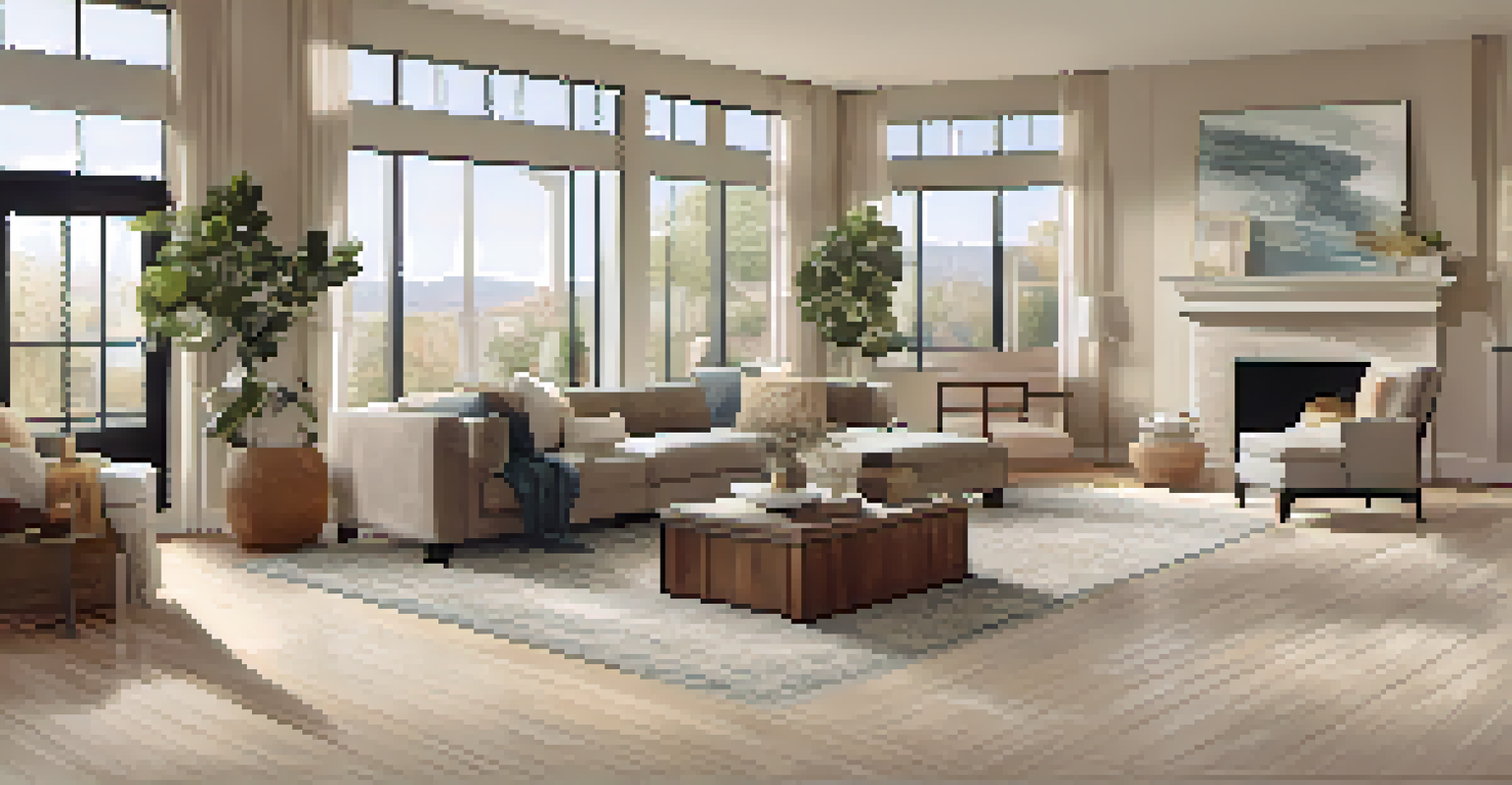 A spacious living room with an open floor plan, wide doorways, and large windows, designed for accessibility and social interaction.