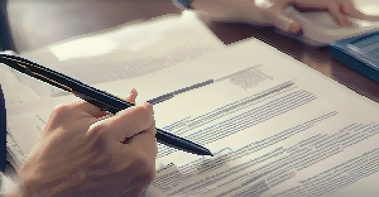 A person closely examining a real estate investment agreement with a pen in hand.