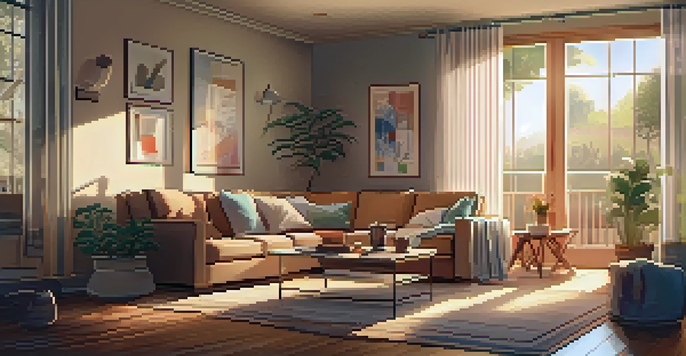 A warm and inviting living room with a family enjoying time together, showcasing a clean and safe environment.