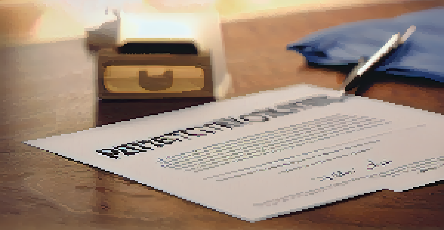 A close-up of a hand holding an eviction notice document on a wooden table.