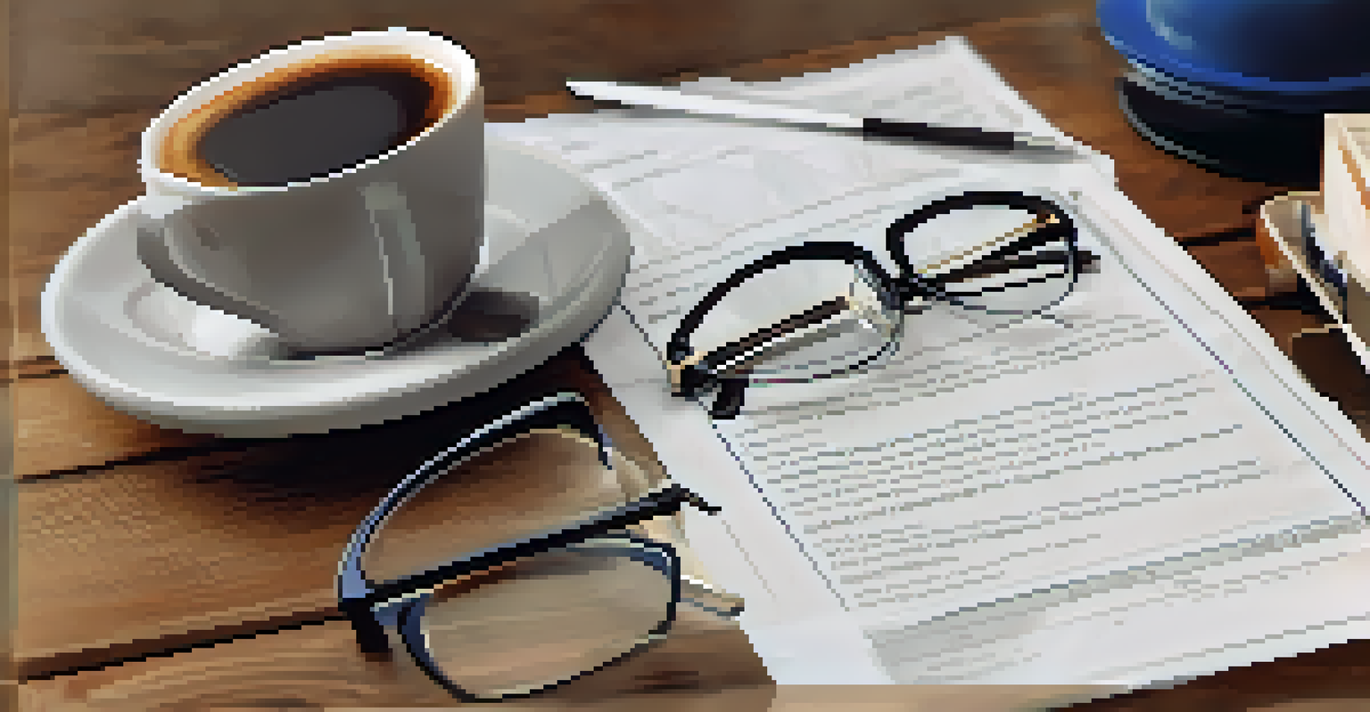 A close-up of a home inspection report on a wooden table, with a pair of glasses and a cup of coffee in the background.