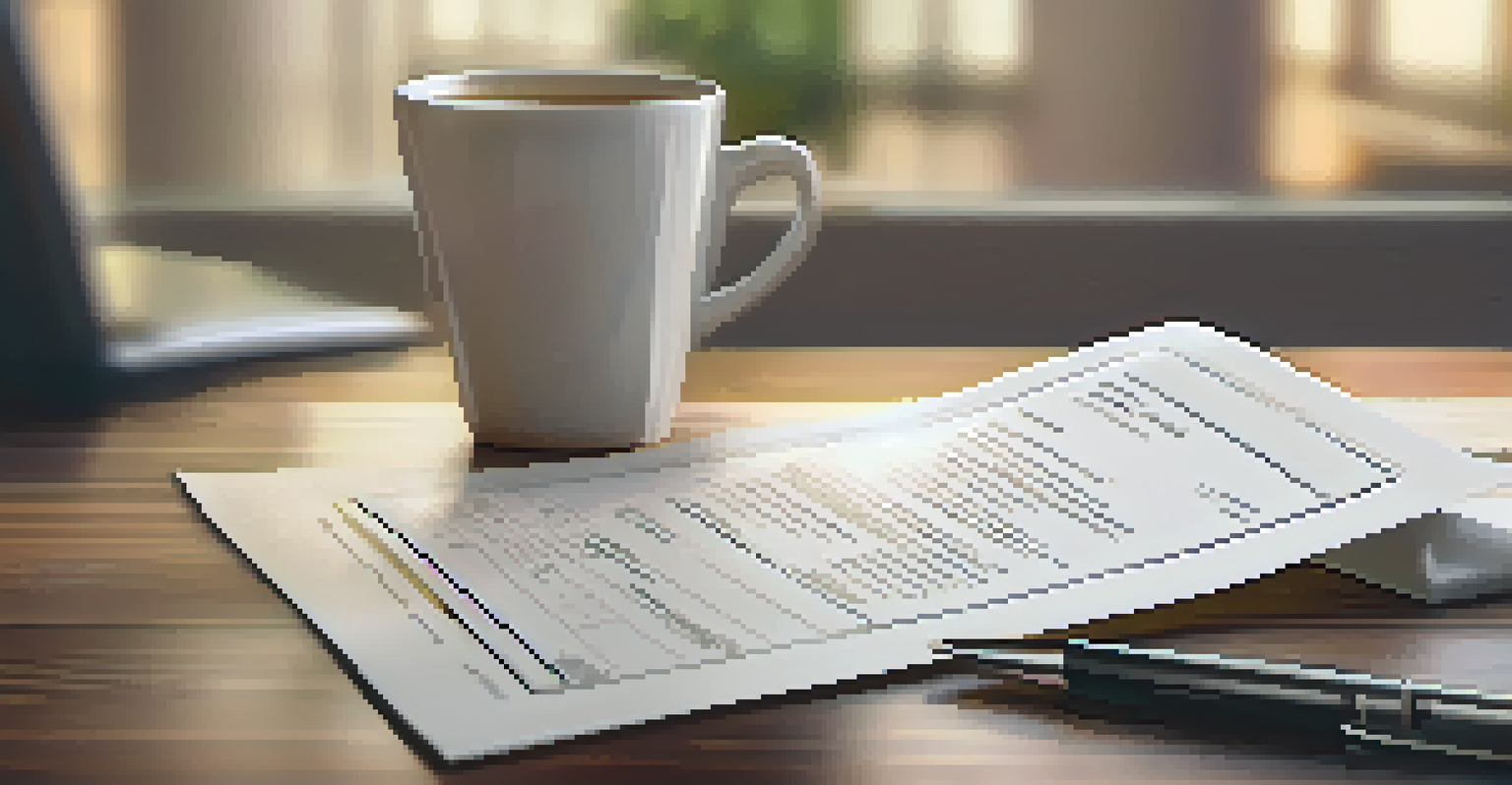 A close-up of a Closing Disclosure document on a wooden table with a pen, showing loan terms and closing costs, with a coffee cup in the background.