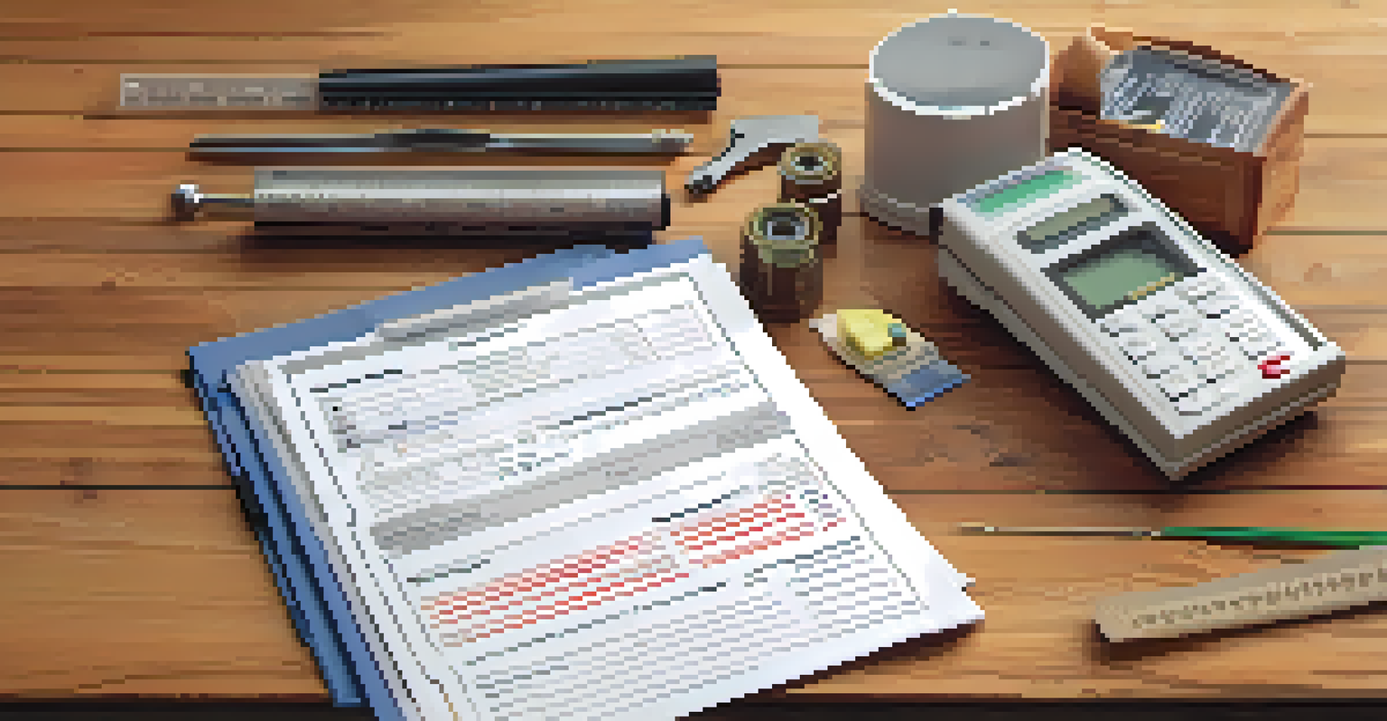 A close-up view of a property inspection report on a wooden table, with inspection tools nearby and natural light illuminating the scene.