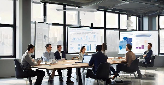 A diverse team of property managers working together in a bright office, discussing a crisis management plan.