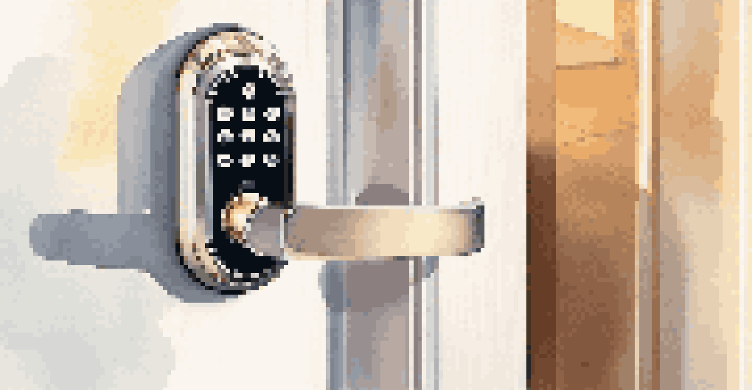 Close-up of a hand using a smart lock on a rental property door.