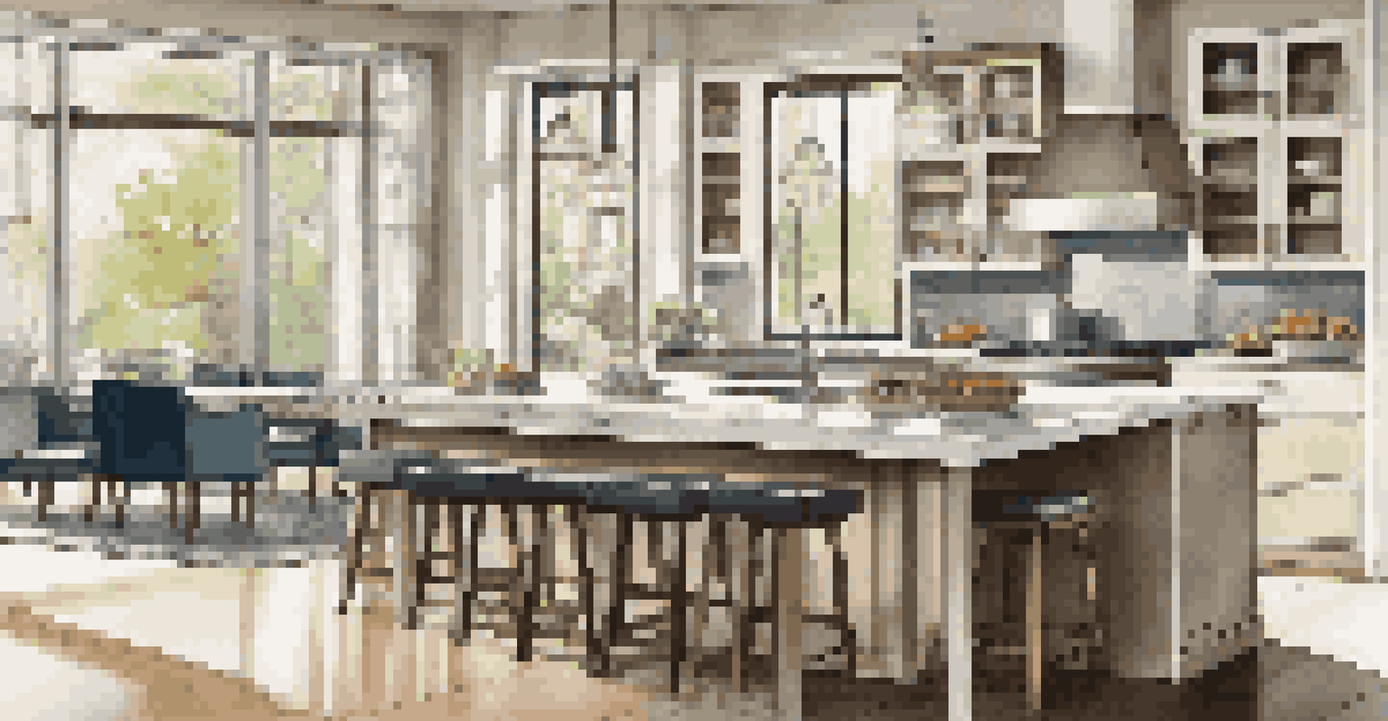 A modern kitchen with stainless steel appliances, a large island, and plenty of natural light.