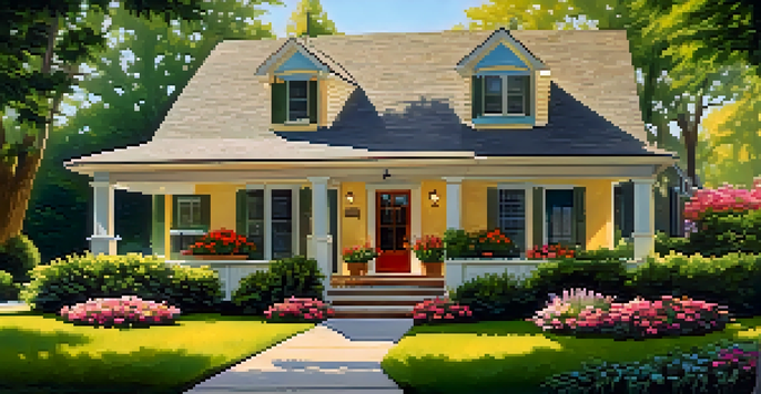 A well-maintained rental property with colorful flowers and a clean entryway in bright afternoon light.