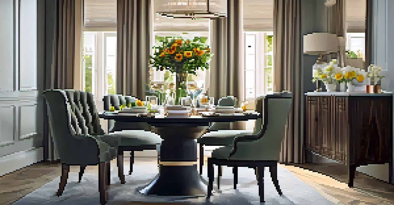 A beautifully arranged dining table with flowers and candles in a stylish rental property, showcasing a cozy atmosphere.