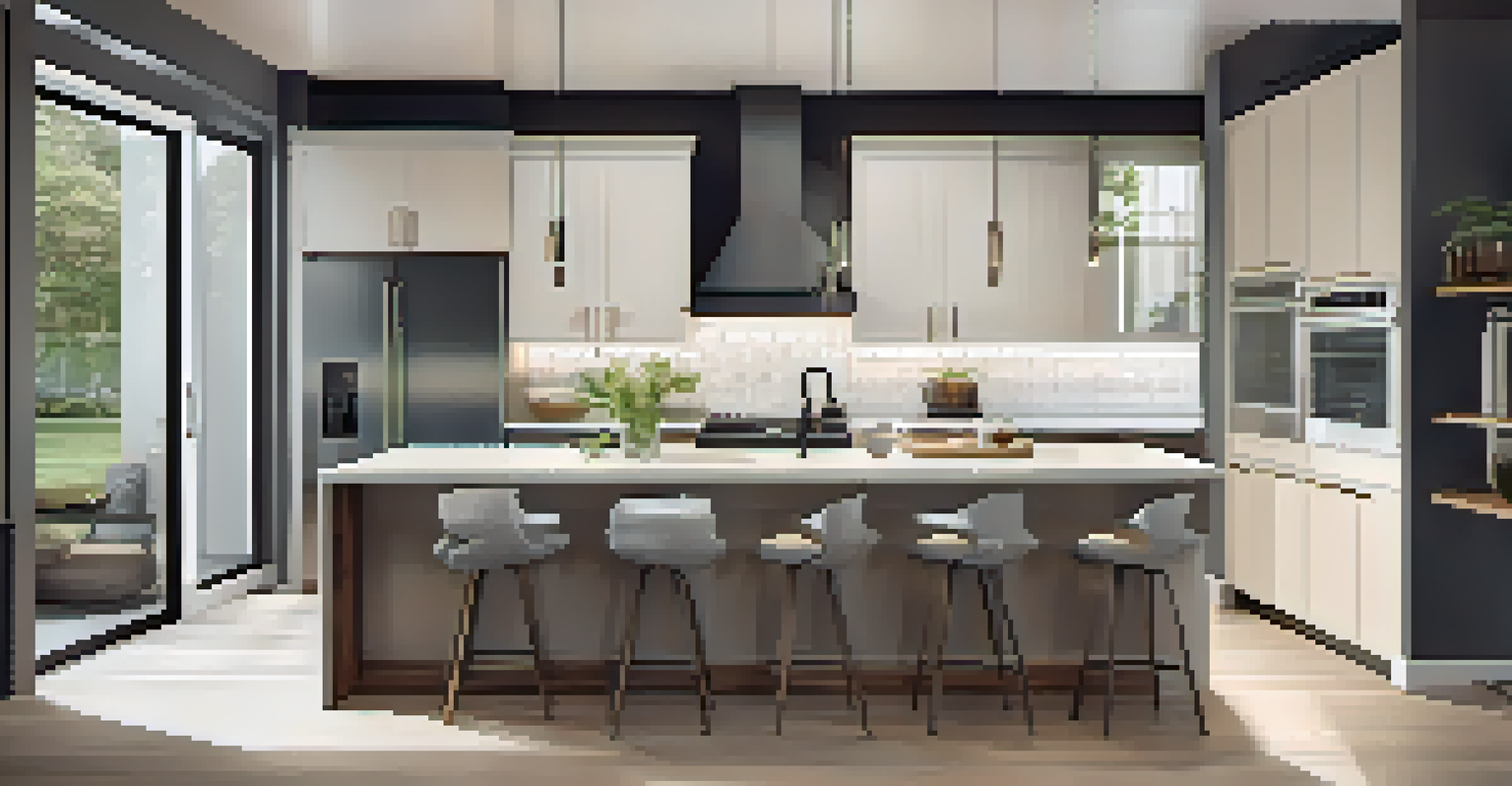 A modern kitchen with a pendant light over the island, showcasing contemporary design elements.