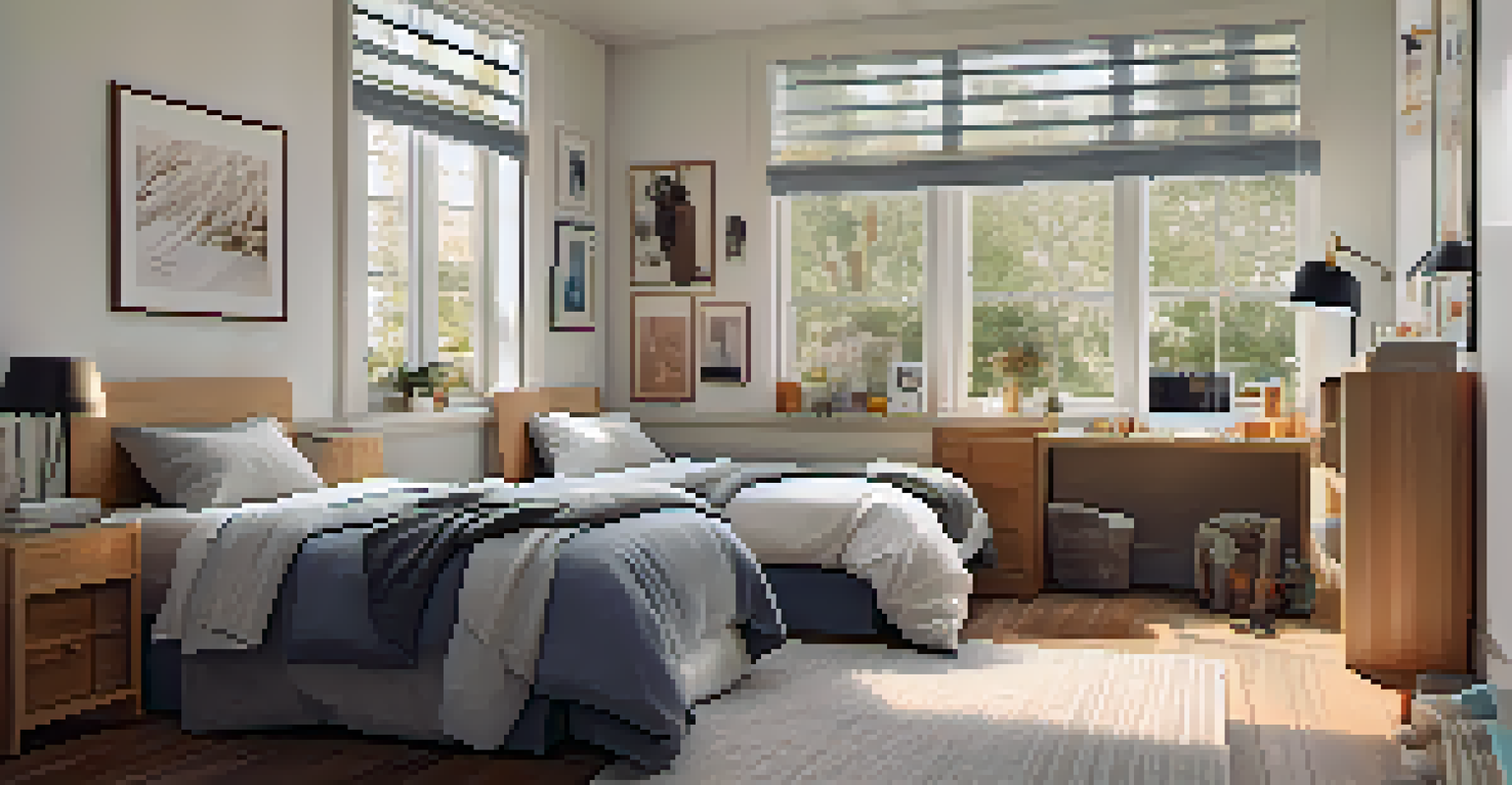 A shared bedroom with personalized spaces for roommates, featuring distinct styles and a harmonious layout.