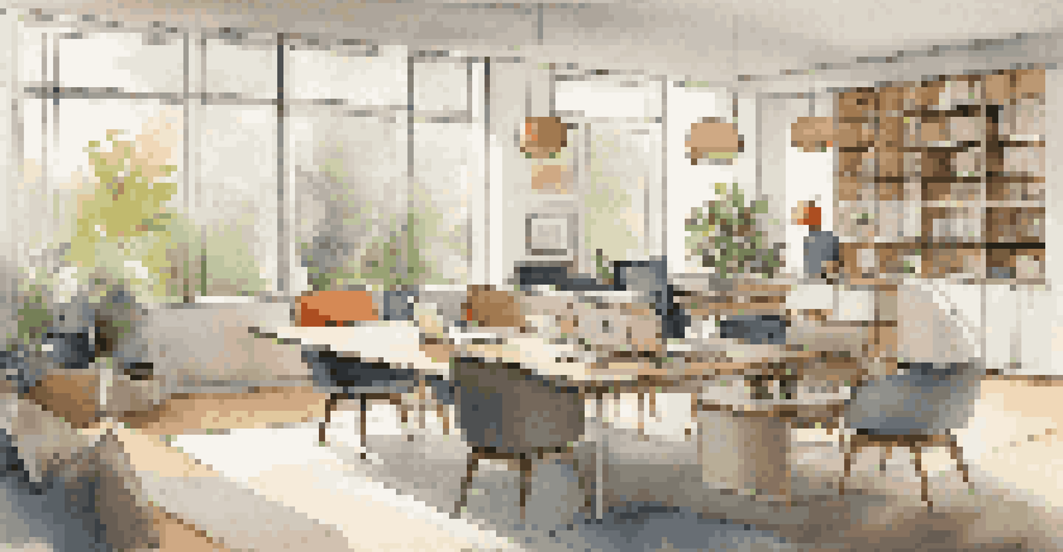 A flexible home office that can be used for meetings, with modular furniture and bright natural light.