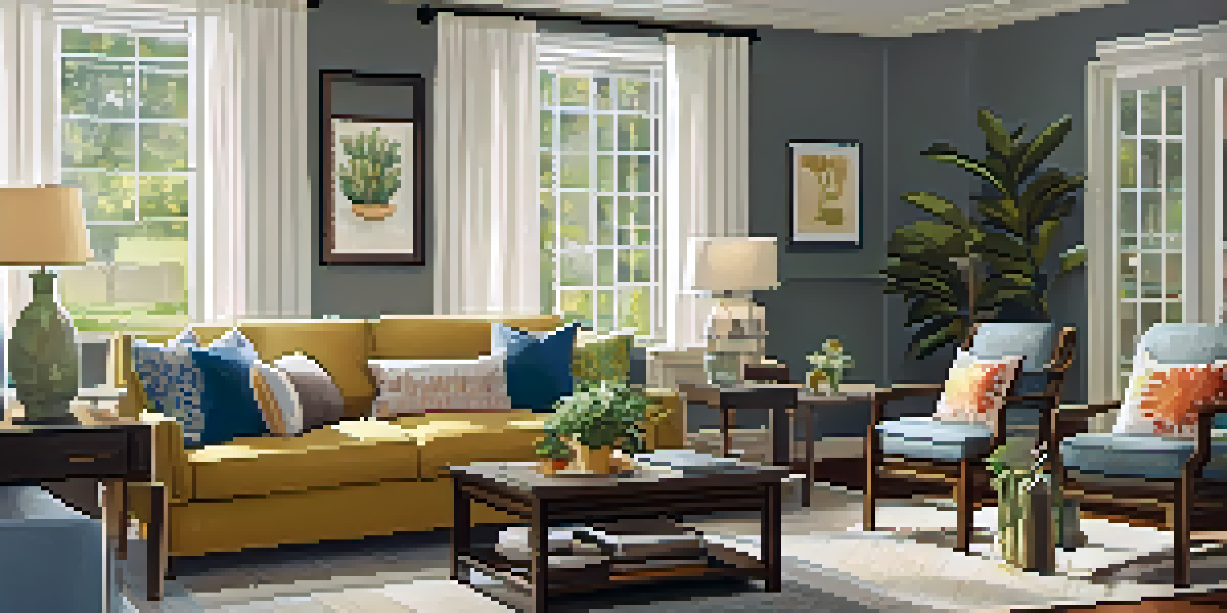 A cozy living room designed for multi-generational living, featuring a comfortable sofa, a dining table, and family photos on the walls.