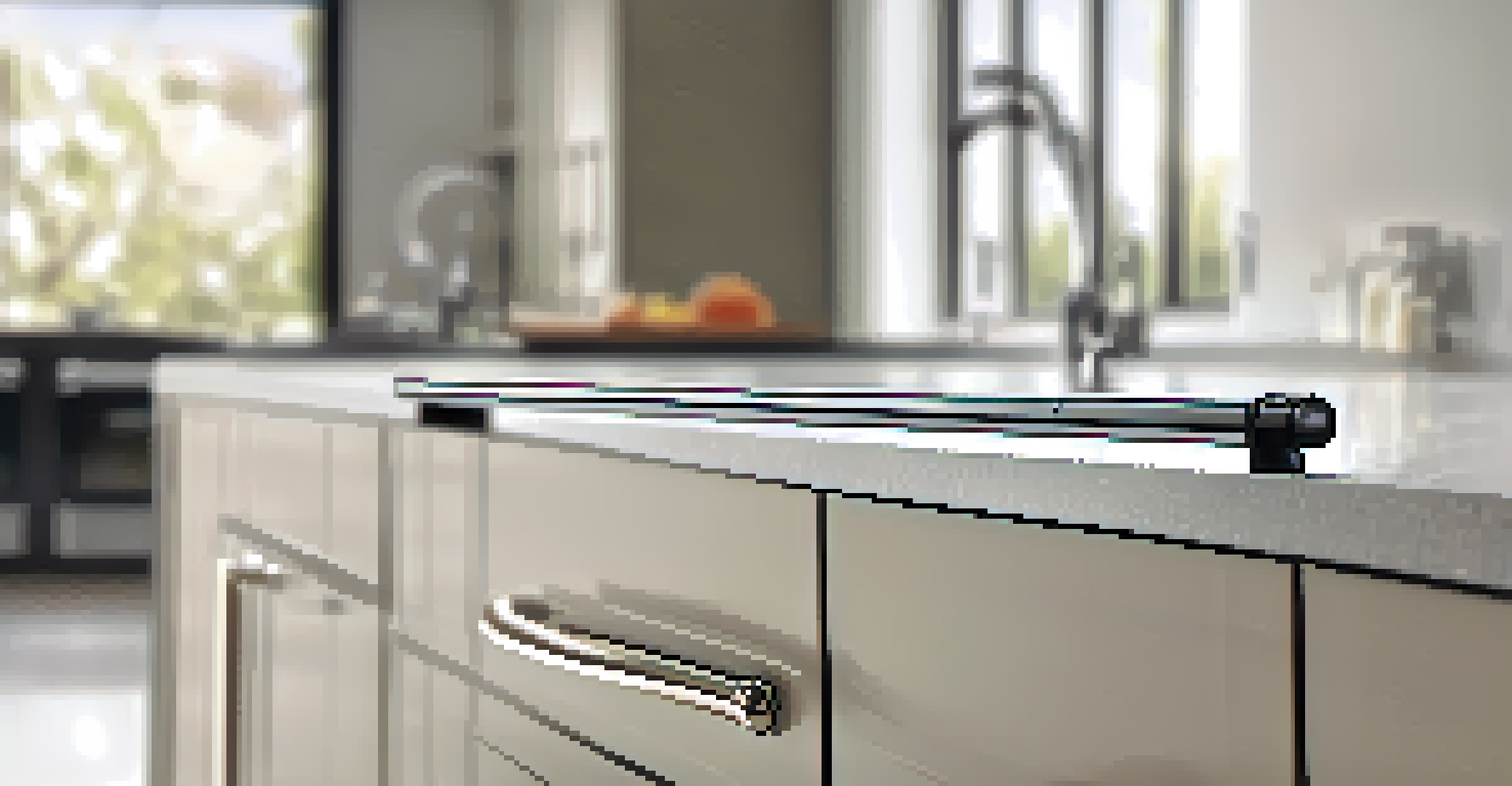 A stylish grab bar in a modern kitchen setting, with contemporary appliances and a bright, airy atmosphere.