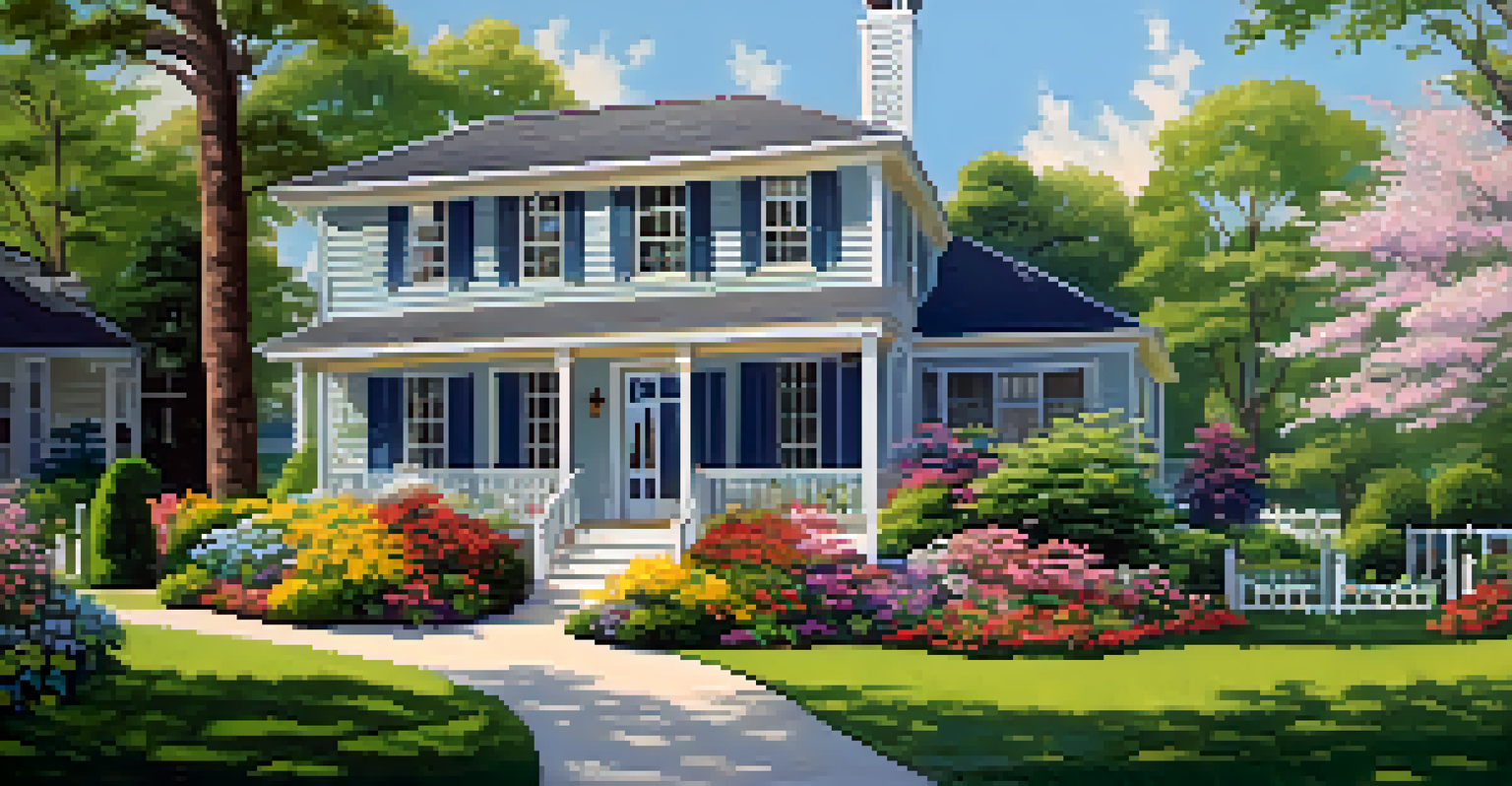 An outdoor view of a rental property with a beautiful garden, colorful flowers, and a welcoming porch.