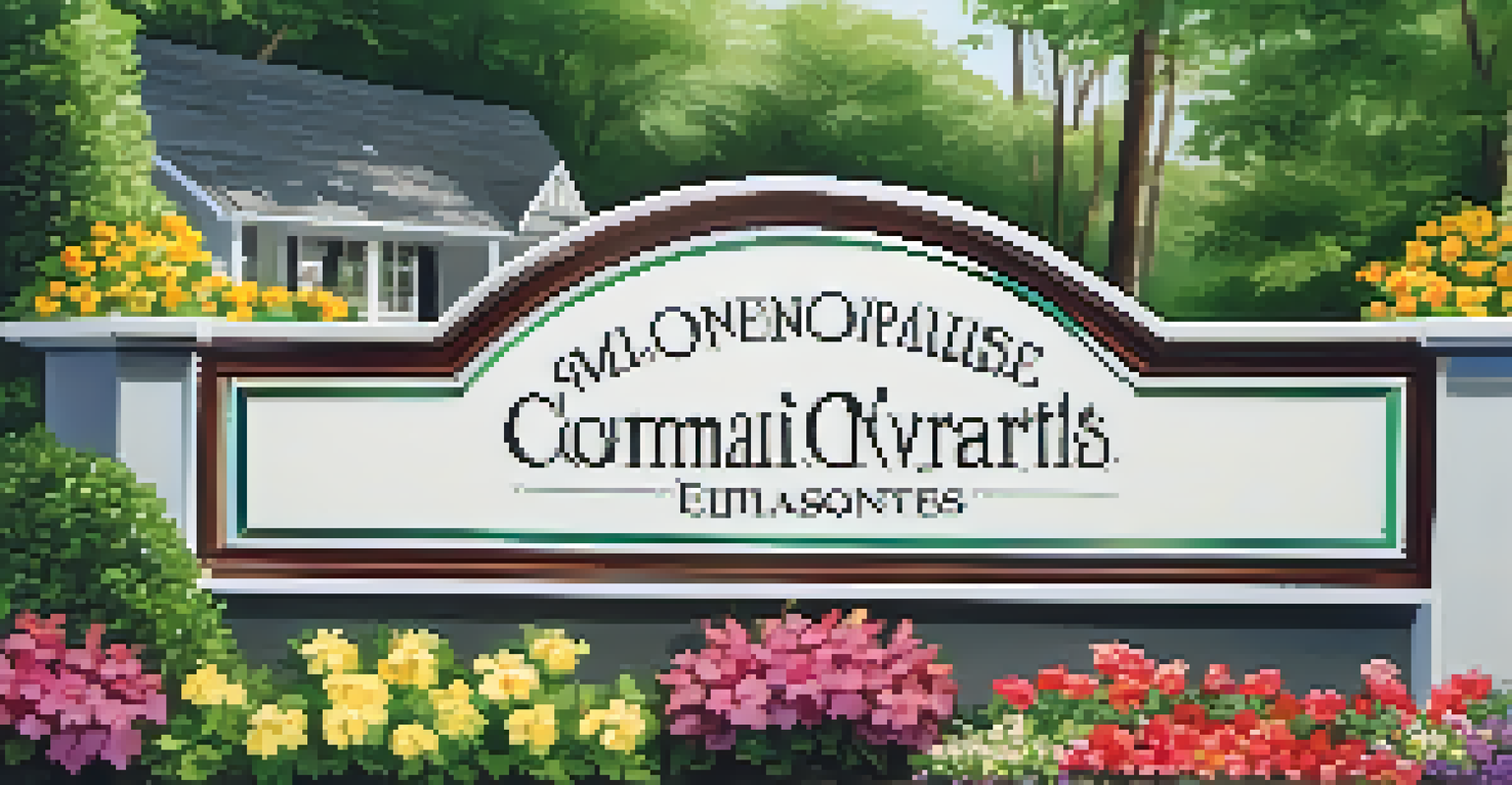 A beautifully landscaped entrance sign of a homeowners association, surrounded by flowers and greenery.