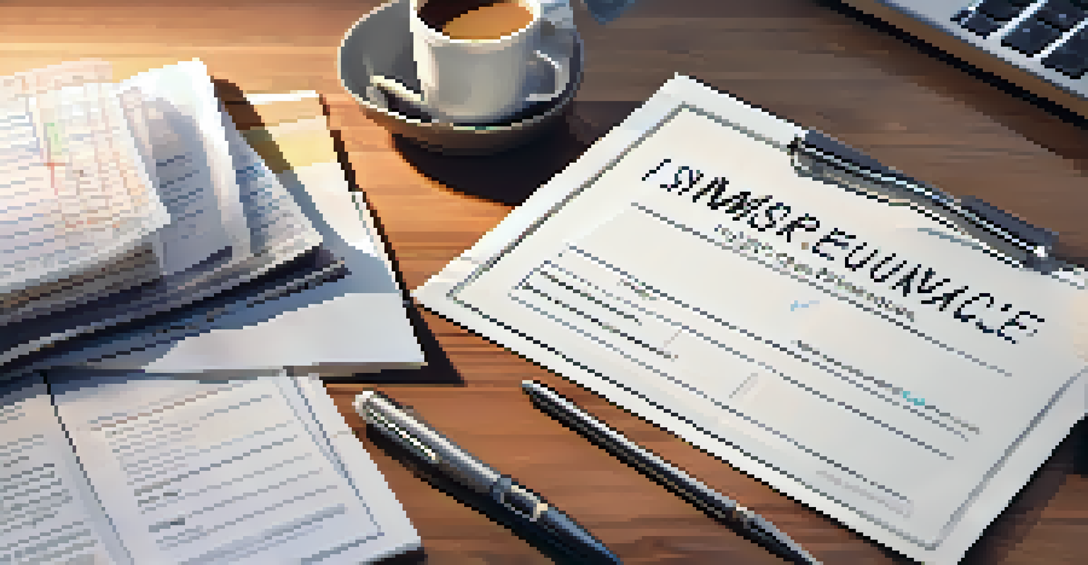 A home insurance policy document on a wooden desk next to a laptop and smartphone.