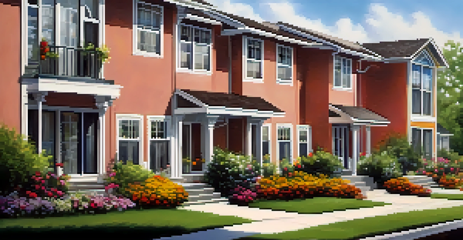 A picturesque multi-family home with a separate entrance, surrounded by a colorful garden and bathed in soft sunlight.