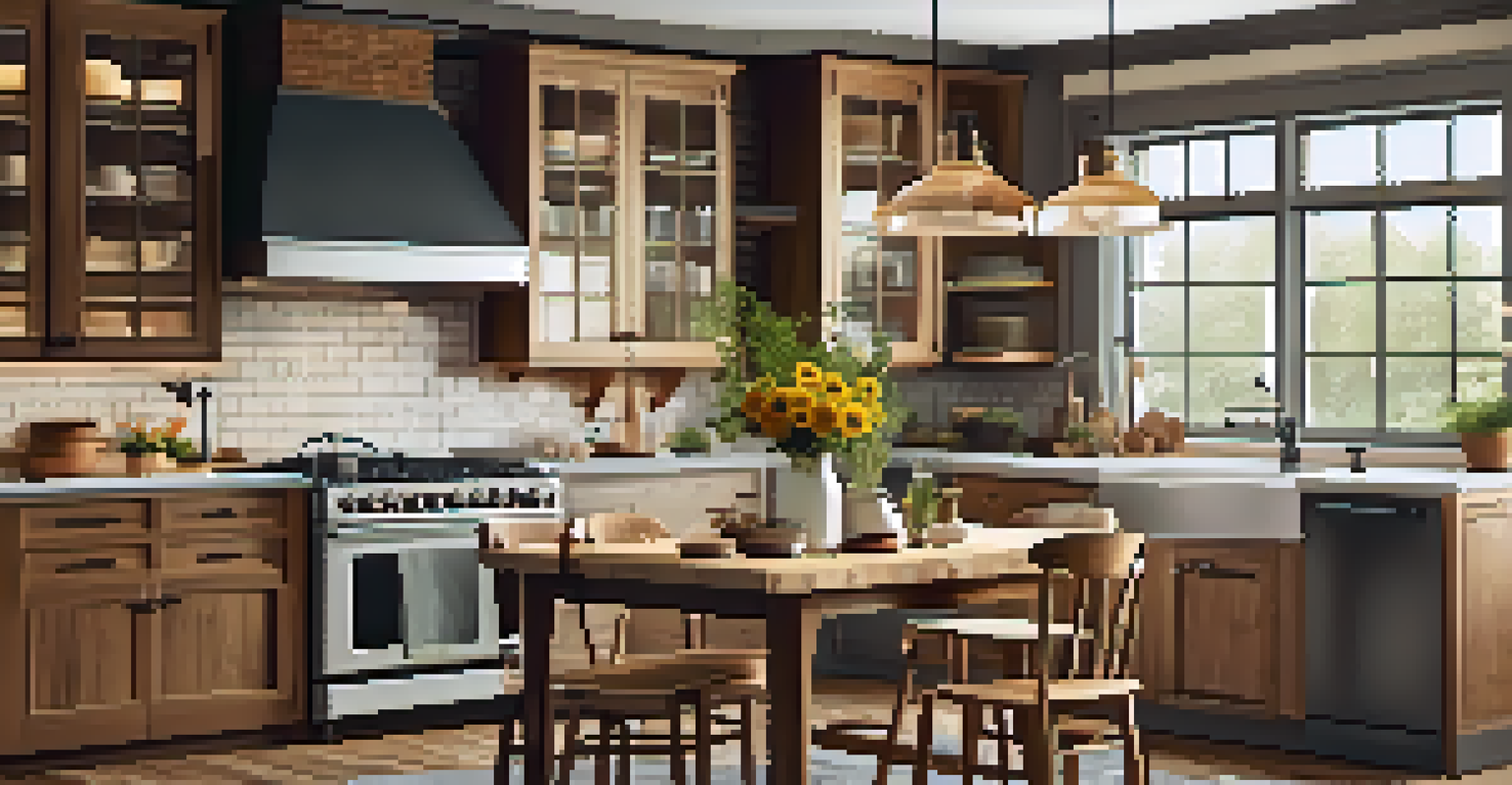 A rustic kitchen with natural wood finishes and a farmhouse sink, featuring an open layout and dining area.