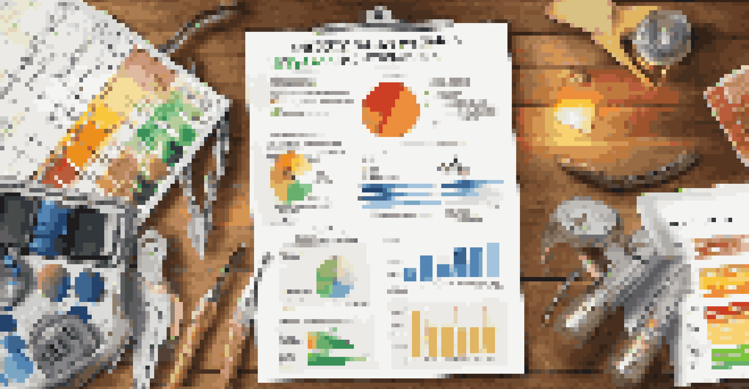 A colorful energy audit report on a wooden table, surrounded by tools and samples for home upgrades, with warm lighting.