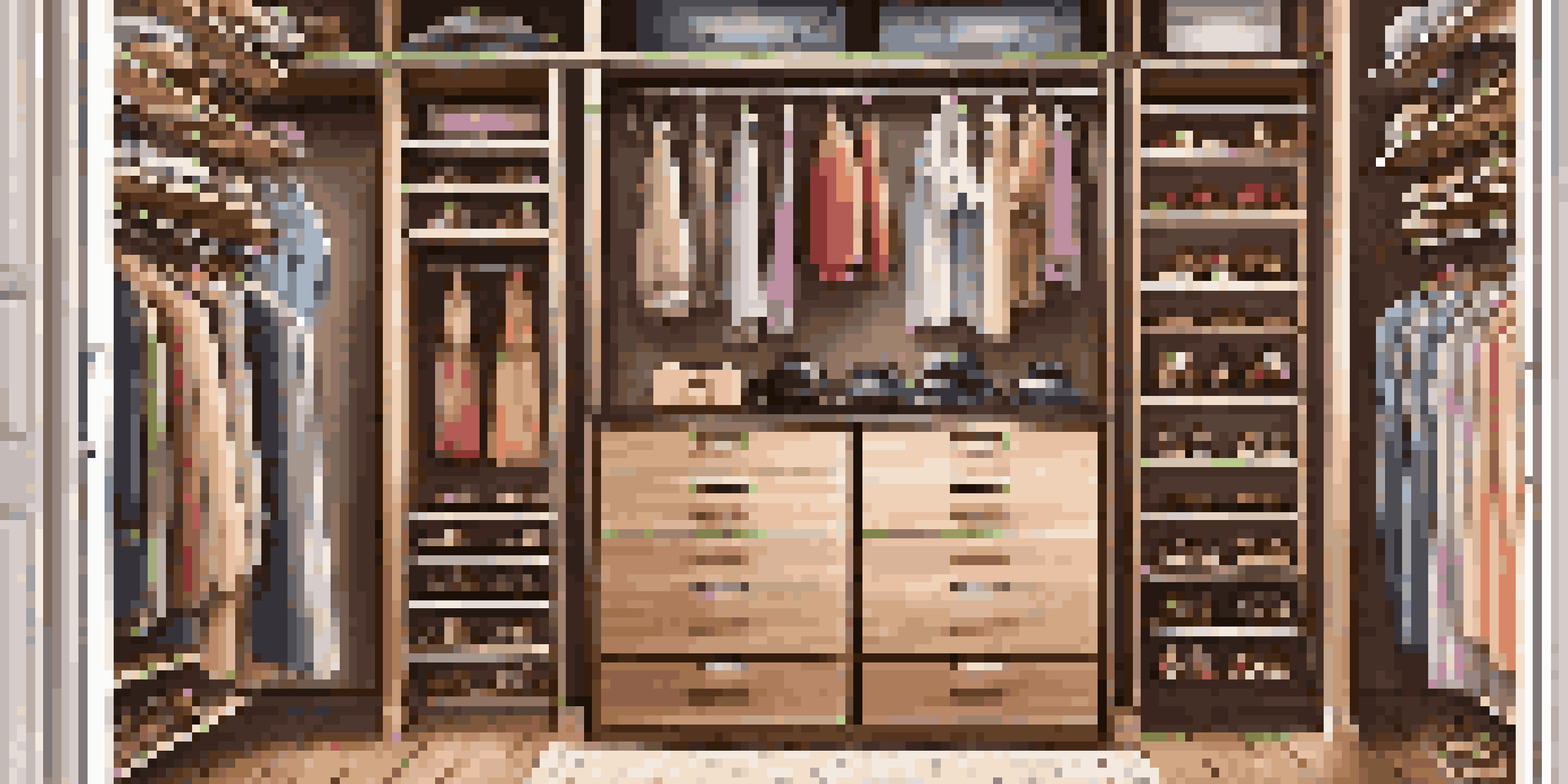 An organized DIY closet with wooden shelves displaying shoes and accessories, illuminated by soft lighting.