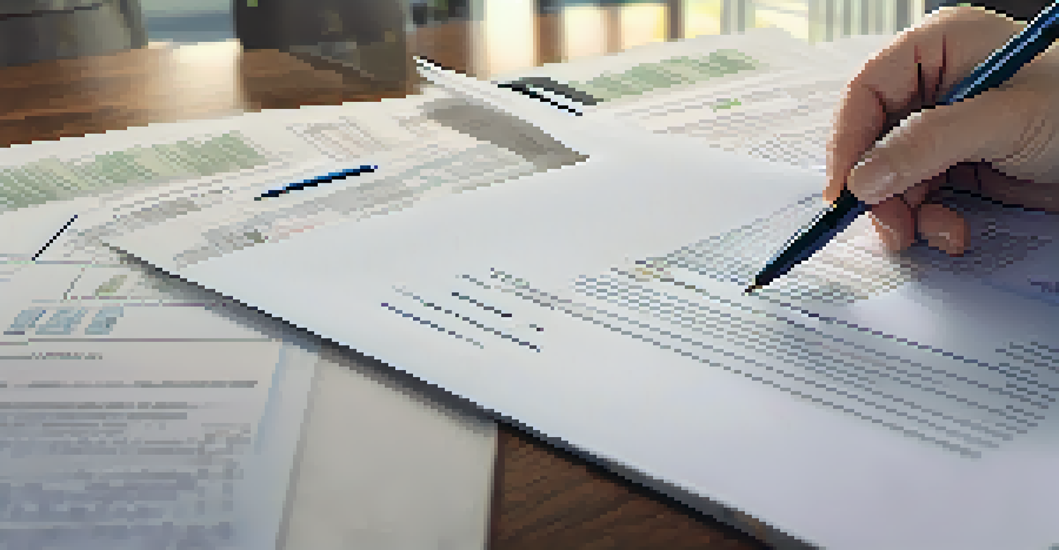 A homeowner studying HOA governing documents closely, looking concerned while holding a pen and examining the text and diagrams.