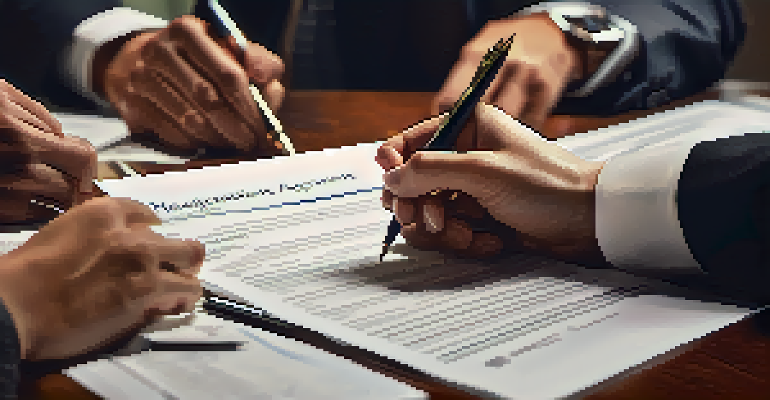 Close-up of hands negotiating with a pen over a rental agreement document.