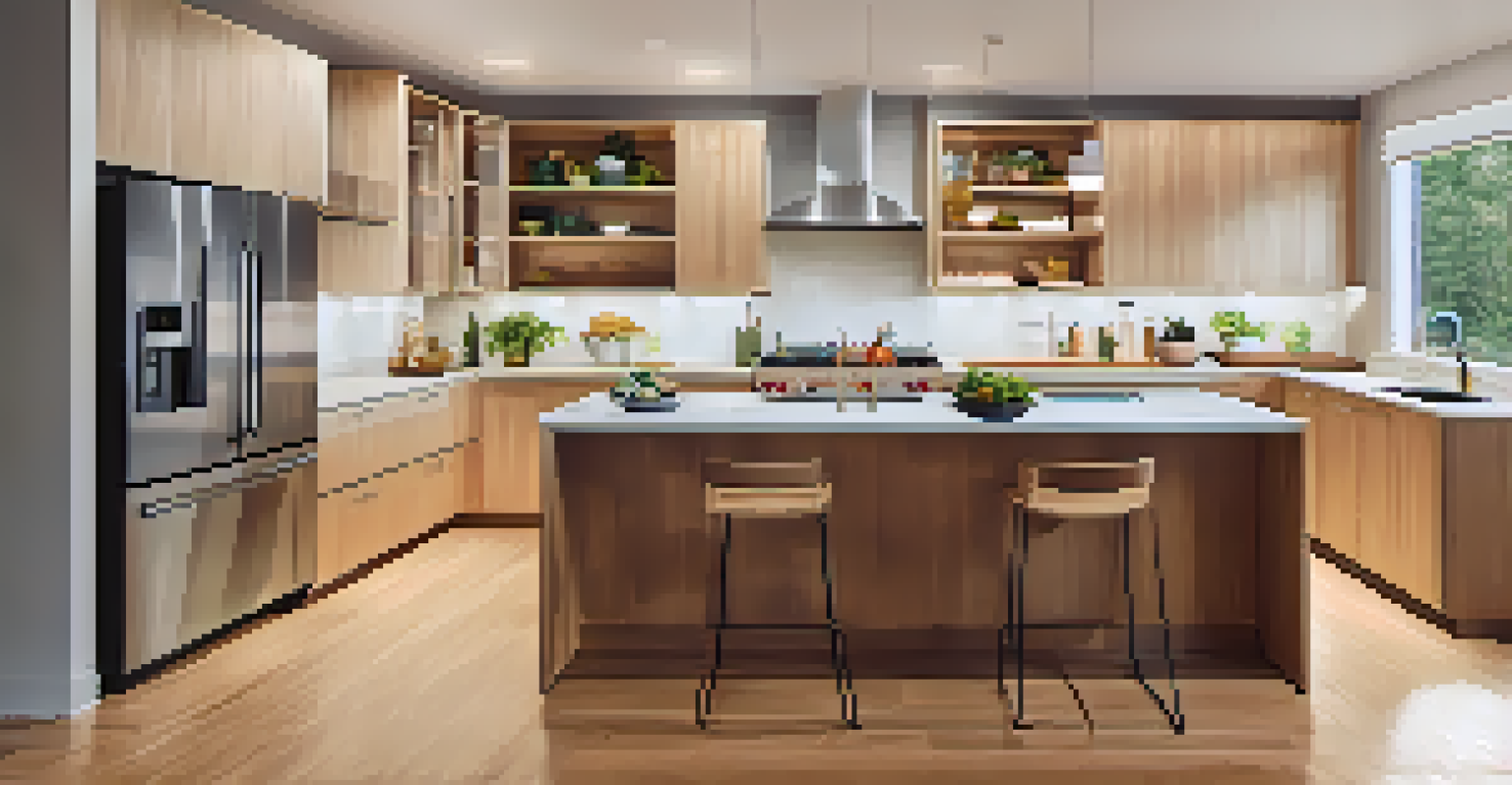 An accessible kitchen with energy-efficient appliances and bamboo flooring, designed for ease of movement and bright lighting.