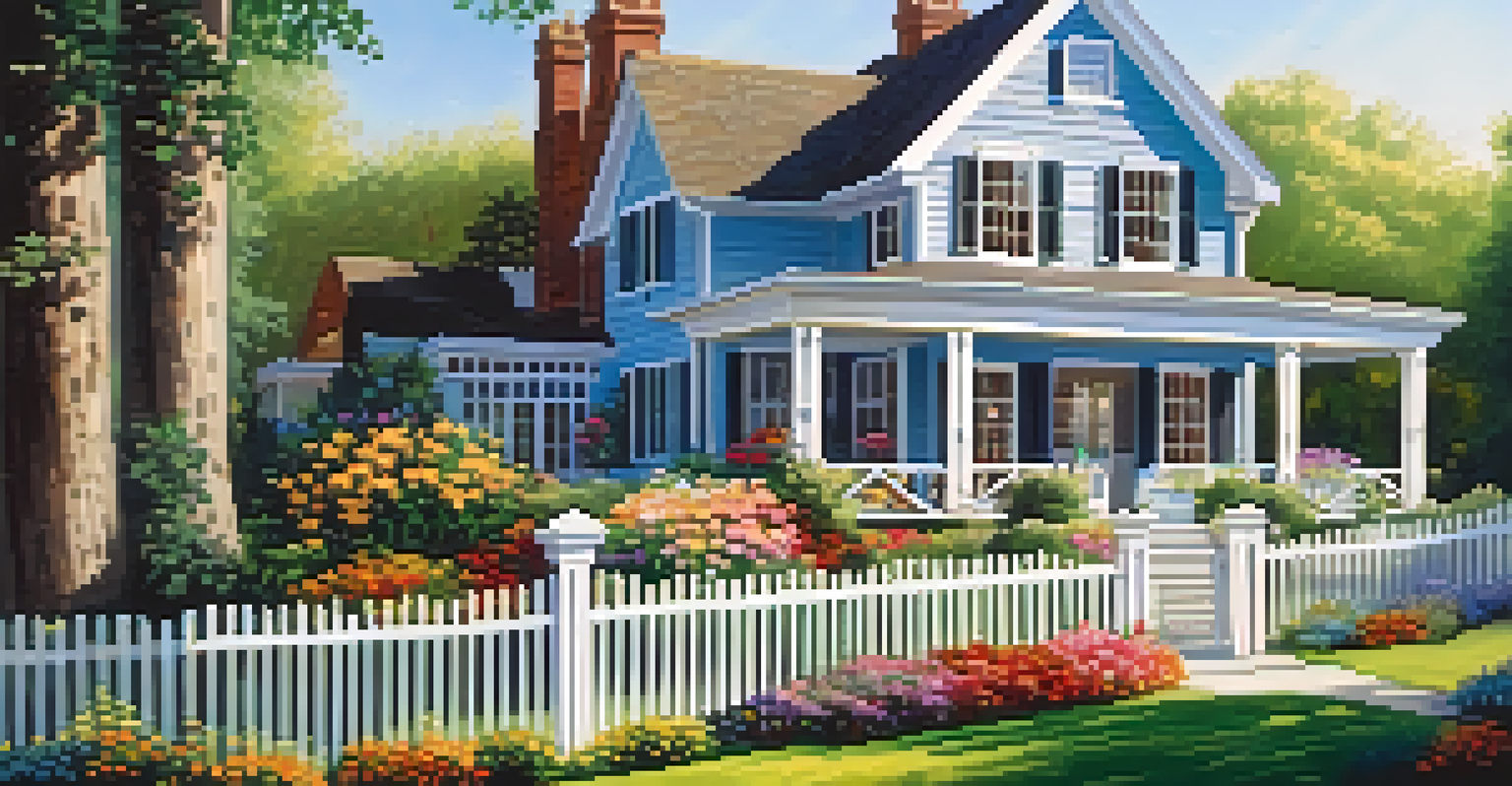 Charming house with a garden and white picket fence under a clear blue sky.