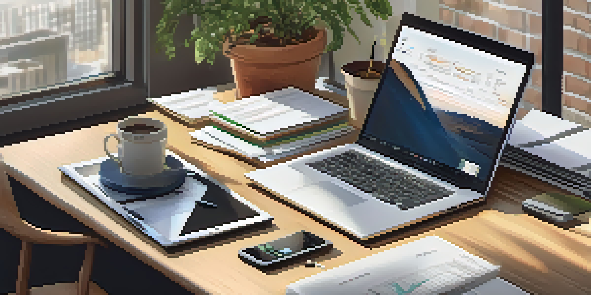 A modern property manager's desk with technology tools, organized documents, and natural lighting.