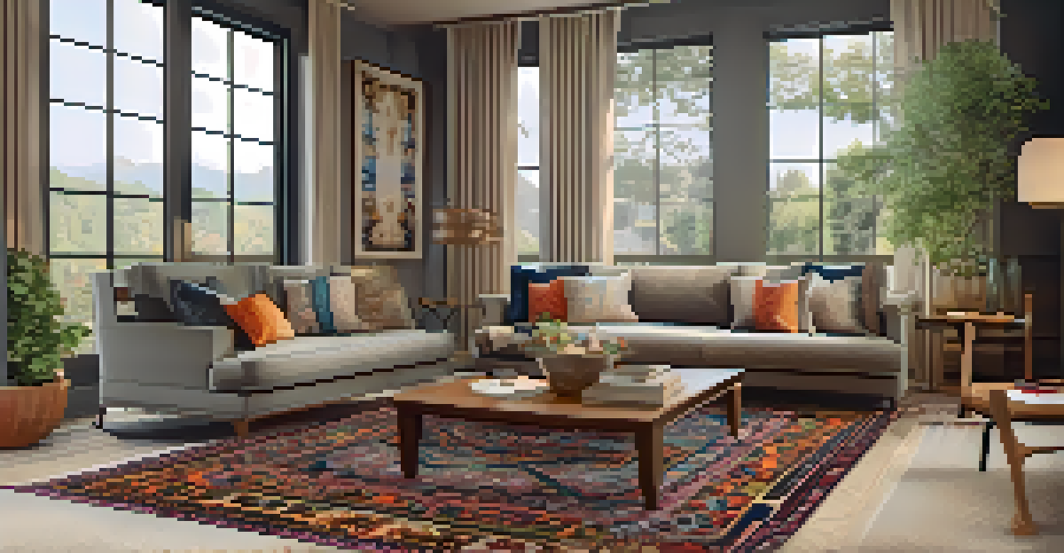 A vintage rug with rich colors and patterns in a cozy living room setting, enhancing the decor.