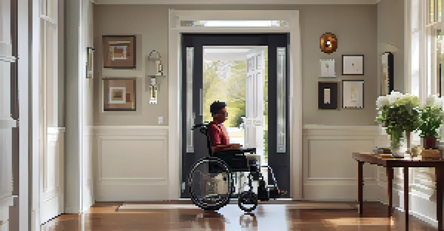 An automated door system in an entryway, where a person in a wheelchair is entering as the door opens automatically, illustrating accessibility.