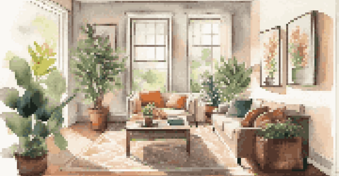 A cozy living room with a sofa, coffee table displaying a home warranty document, and warm sunlight streaming through a window.
