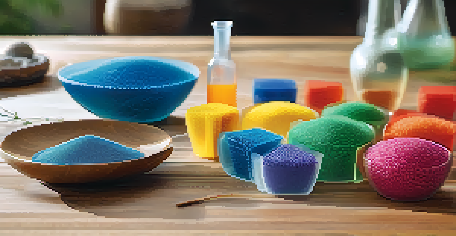 A close-up of various bio-based and recycled materials for 3D printing, showcasing their textures and colors on a wooden table.