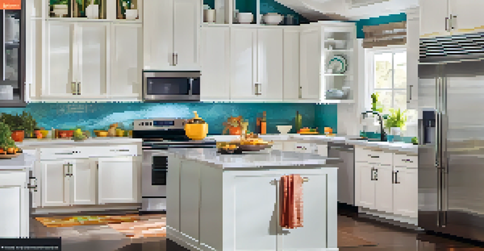 A stunning kitchen image with promotional text for an open house event.