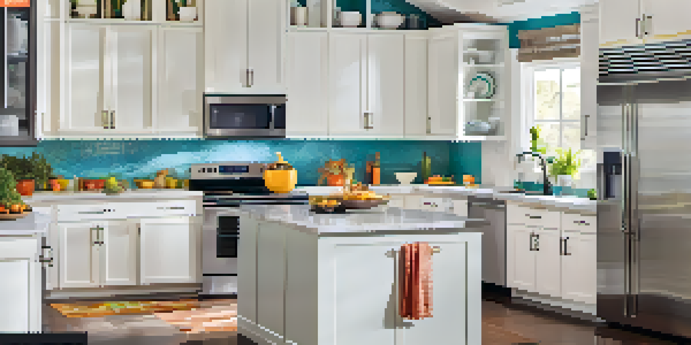 A stunning kitchen image with promotional text for an open house event.